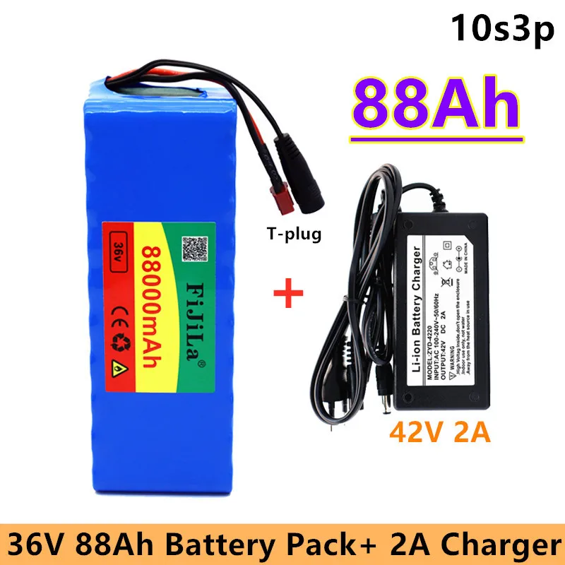 

2022 New 10s3p 36V 88Ah lithium Battery 500W High Power 88000mAh Battery 36V Ebike Electric Bike Charger BMS + 42V2A Charger