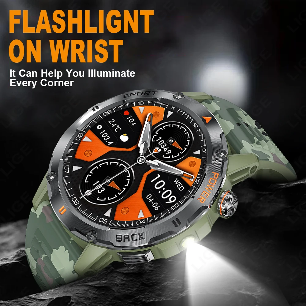 LIGE Smart Watch Man Compass Military Waterproof Watches Men Bluetooth Call Outdoor Sports Bracelet Smartwatch For Android iOS