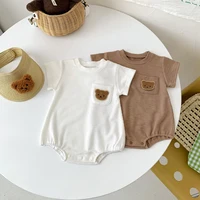 Summer Baby Clothes Newborn Jumpsuit Boy Romper Solid Color with Pockets Bear Embroidery Print 0-2yrs 6