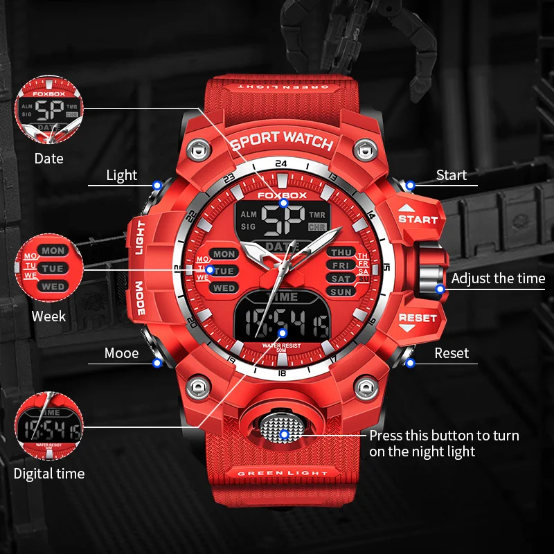 Luxury Military Watches Fashion Quartz Watch For Men 50M Waterproof Digital Dual Display Sports Wristwatch Relogio Masculino