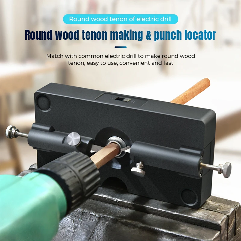 

2 in 1 Round Wood Tenon Making & Punch Locator 6-12mm Hole Drill Guide Locator Awl Round Wood Bolts for Plate Splicing Log Tenon