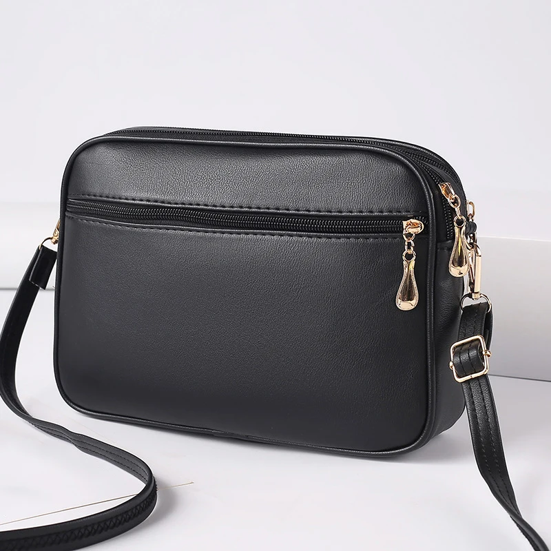 Large Capacity Three Zipper Crossbody Bag New Fashionable and Simple Diamond Shaped Wave Embroidered Monochrome Camera Bag