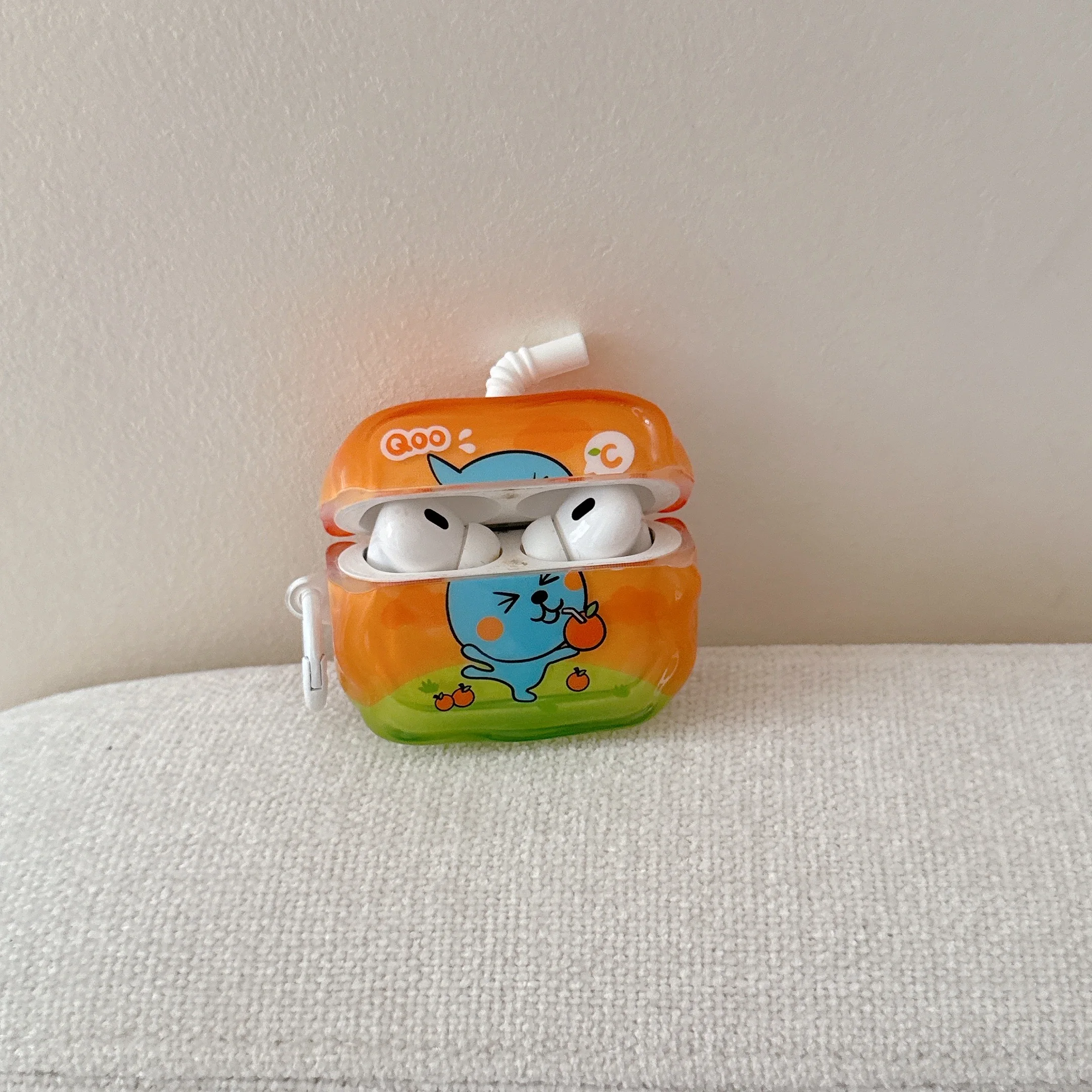 Adorable 3D Juice Box Cartoon AirPods Shockproof Protective Case with Anti-Lost Hook