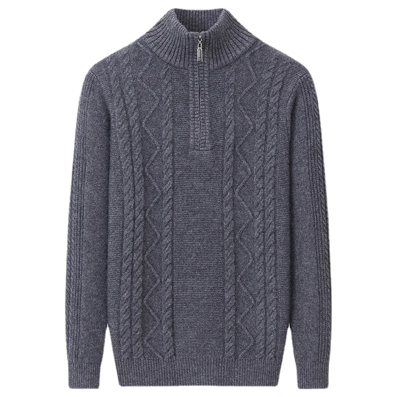 

New Arrival Fashion Double Strand Thickened Winter 100% Pure Cashmere Zipper Half High Collar Underlay Sweater Size XS-4XL 5XL