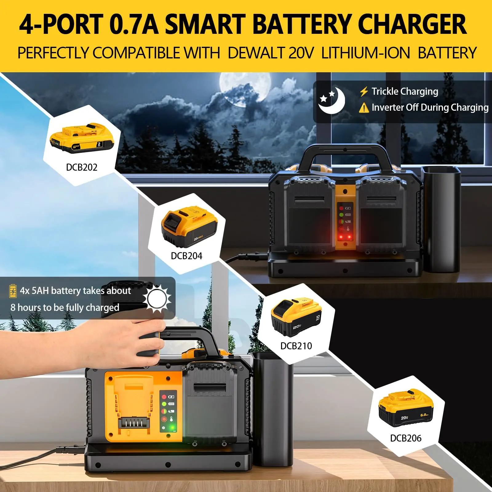 500W Pure Sine Wave Power Inverter 2 in 1 Battery Charger for DeWalt 20V Battery