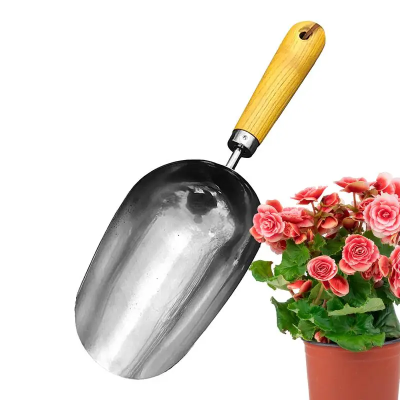 인체공학적 나무 손잡이가 있는 스테인리스 스틸 정원 삽, 이식 파기, 다목적 삽