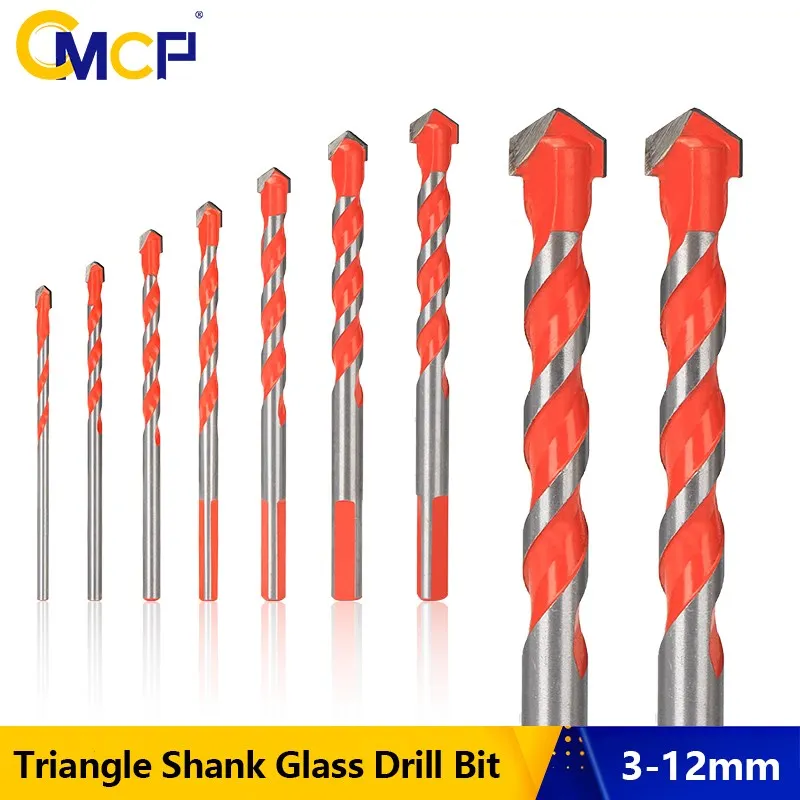 CMCP Glass Drill Bit Triangle Hole Drill Round Shank Hole Opener for Ceramic Tile Concrete Glass Marble Drilling Tools 3-12mm