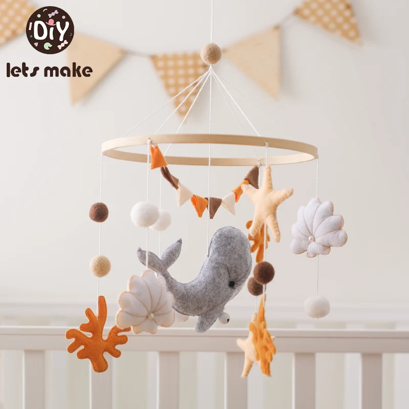 

Wooden Baby Rattles Soft Felt Sea Animal Whale Scallop Cloud Hanging Pendant Bed Bell Mobile Crib Montessori Toys For Kids Gift