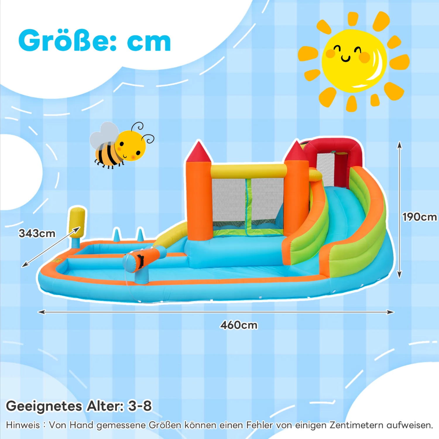 6-in-1-Multifunktions-Hüpfburg für Kinder im Freien mit Gebläse, Wasserrutsche, Trampolin, Basketballkorb, Wasserpistole, 2 Poolbereiche – Detail 6