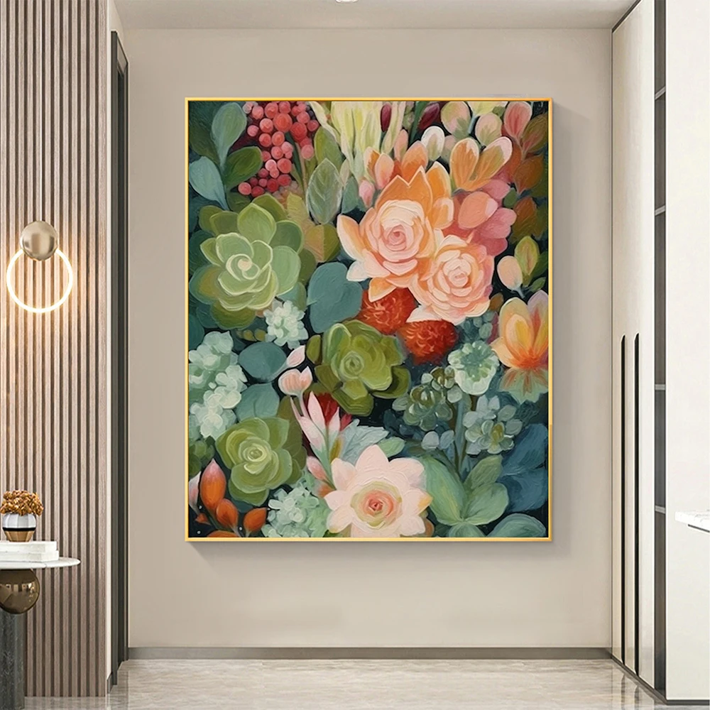 

Hand Painted Oil Painting Original Succulent Plants Oil Painting on Canvas Large Modern Wall Art Living room Wall Decorative