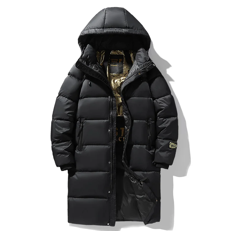 Men's Black Gold Down Jacket Autumn Winter New Solid Color Fashion Thickened Warm Outdoor Travel Hooded Windbreaker Men's Jacket
