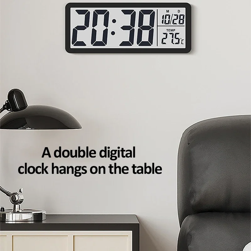 Digital Wall Clock Electronic Wall Mounted LCD Clock Modern Desktop Alarm Bedroom Home Decor with Date Temperature Display wall clock,digital wall clock,digital display clock