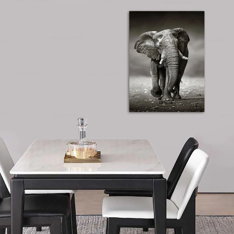 Black and White Elephant Canvas Wall Art for Bathrooms Living Room