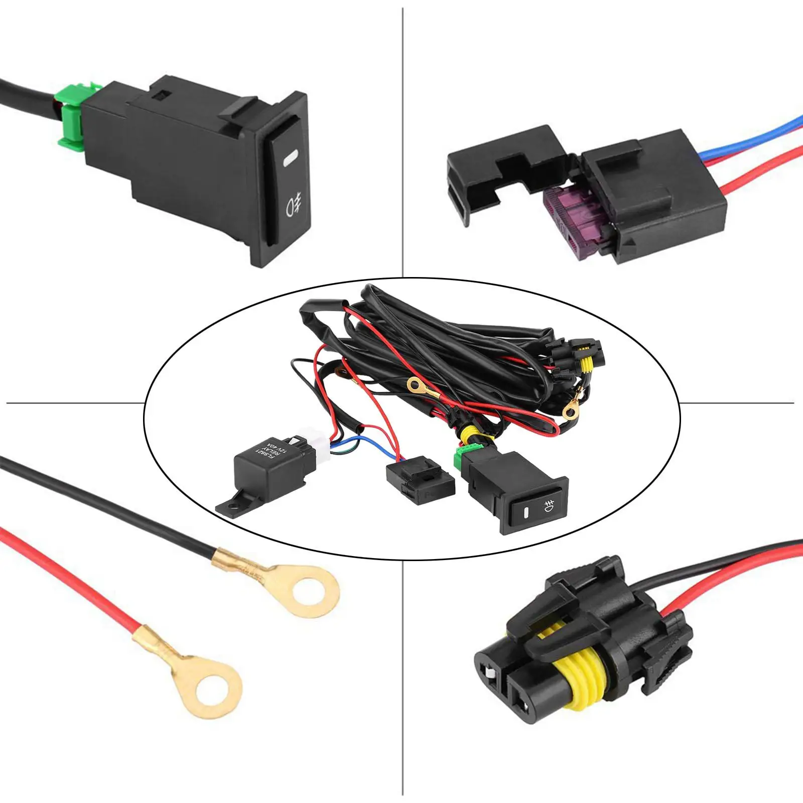 

Fog Lights Wiring Harness Set 2.5M Wiring Harness Automotive Modification Easy Installation Accessory Spare Parts Replacement