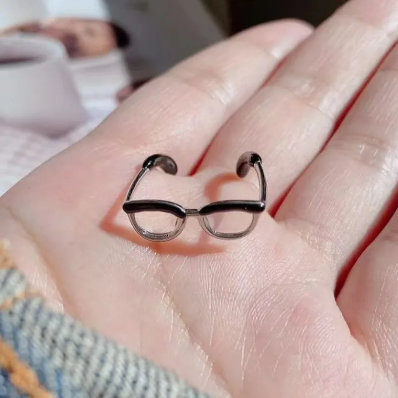 Creative Glasses Ring Funny Statement Adjustable Couple Rings for Men Women Y2k Kawaii Cute Finger Ring Friendship Jewelry Gifts
