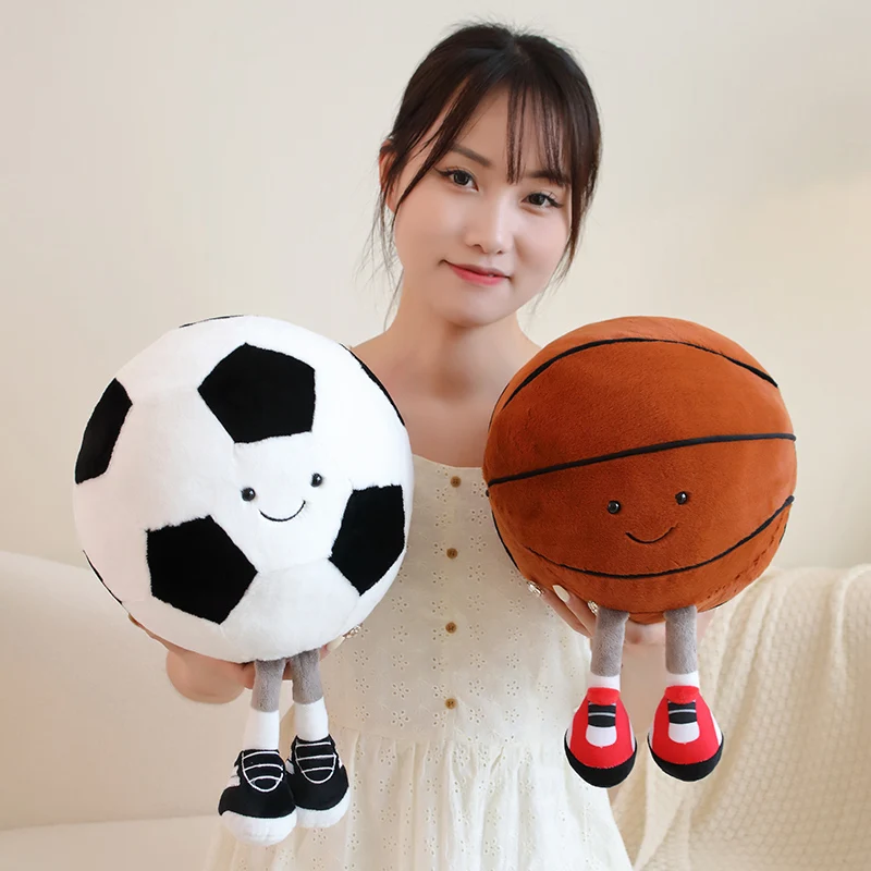 Smile Expression Basketball Football Pillow Soccer Ball Shaped Plush Toys Home Decoration Soft Cushion Birthday Christmas Gift 3