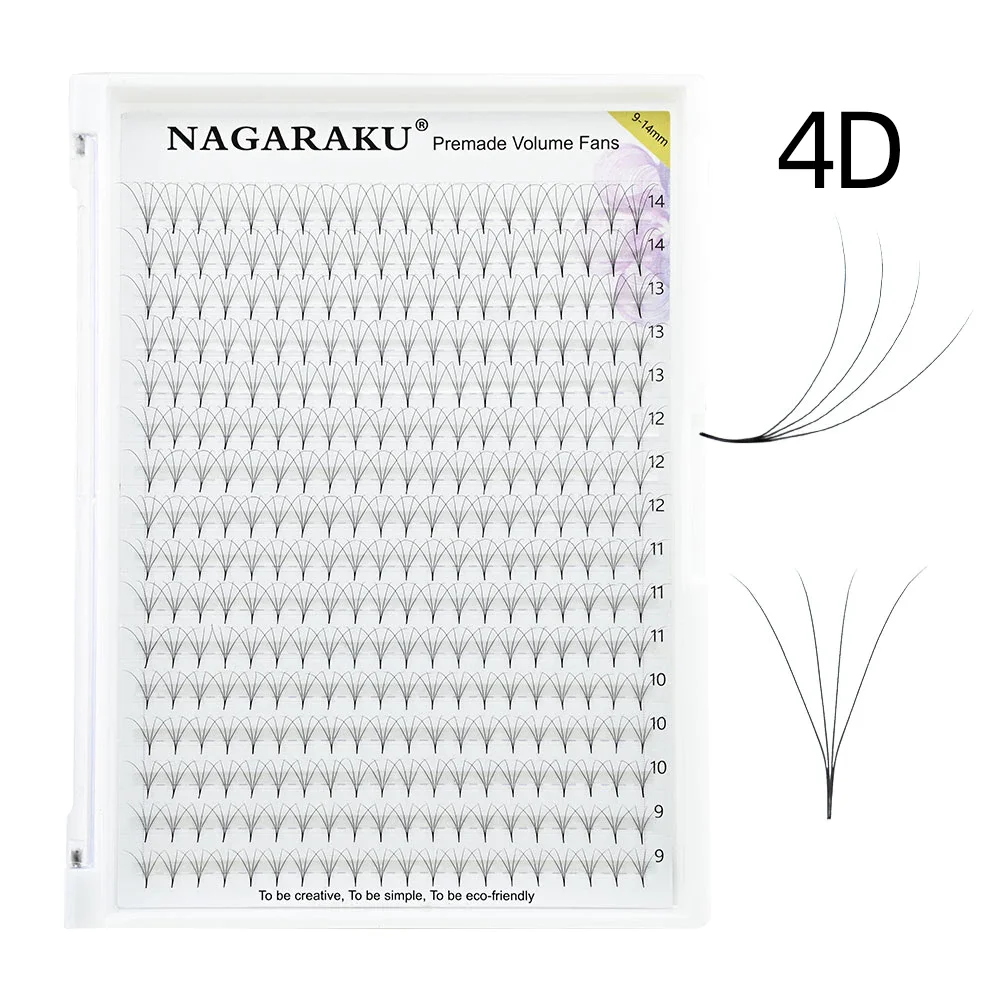 NAGARAKU 320fans Premade Fans Eyelash Extensions All Sizes Pointy Base Volume Sharp Narrow Stem 9-14mm Mix Clusters