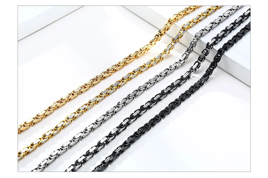 Vnox 4mm Platz Byzantinischen Kette Halskette für Männer Edelstahl Punk Rock Männlich Schmuck 24" – Detail 7