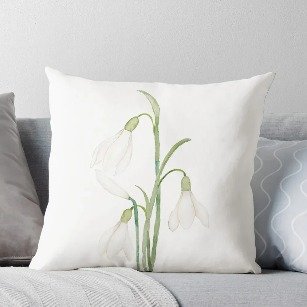 

angelic snowdrop flowers watercolor Throw Pillow Pillows Aesthetic Throw Pillow