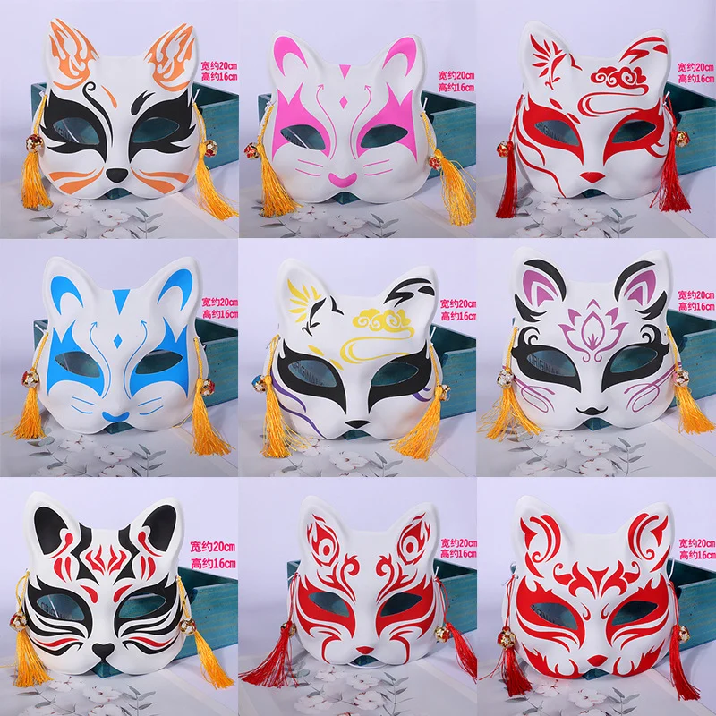 

Fox Mask Ghost Killing Blade Fox Mask Tiktok The Same Anime Fireshadow Fluorescent Color Painting Fox Half Face Mask