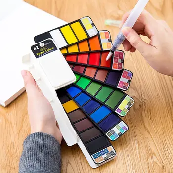 Set di Acquerelli Portatile Pieghevole con Pennello ad Acqua, 18/24/36/42 Colori, Kit di Pittura a Olio Solido per Studenti