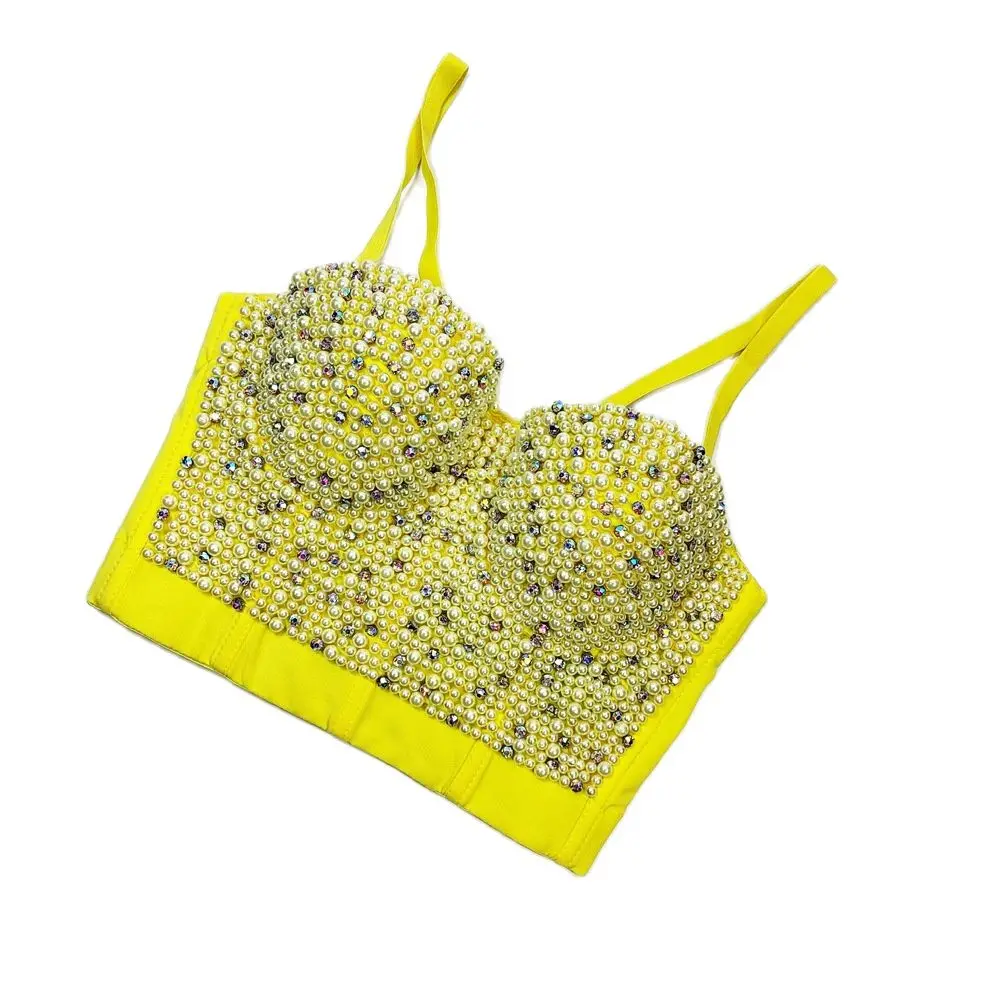 Mulher bustier y2k colheita topo strass pérolas