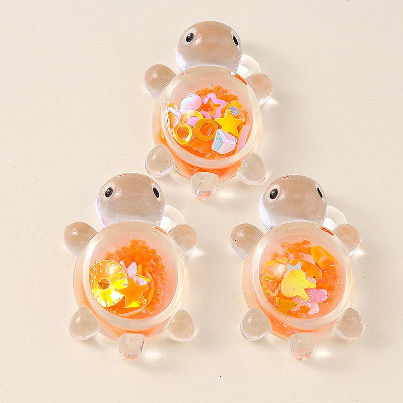 레슬리 크리에이티브 송진 반짝이 거북이 참, 귀걸이 목걸이, 거북이 펜던트 쥬얼리, DIY 귀여운 어린이 장난감, 10 개, 21x30mm