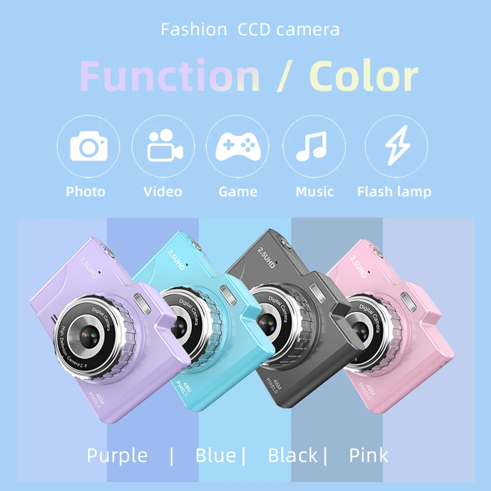 Mini CCD Camera 1080P 48MP Portable Kids Camera 8X Zoom with Dual Lenses 2.8-inch TFT Screen for Boys Girls Teenagers Gift