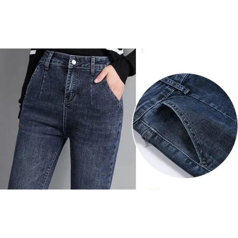 Vintage Women's Straight Jeans Oversized 6xl Casual High Waisted New Korean Fashion Slim Black Denim Pants Pantalon De Mujer
