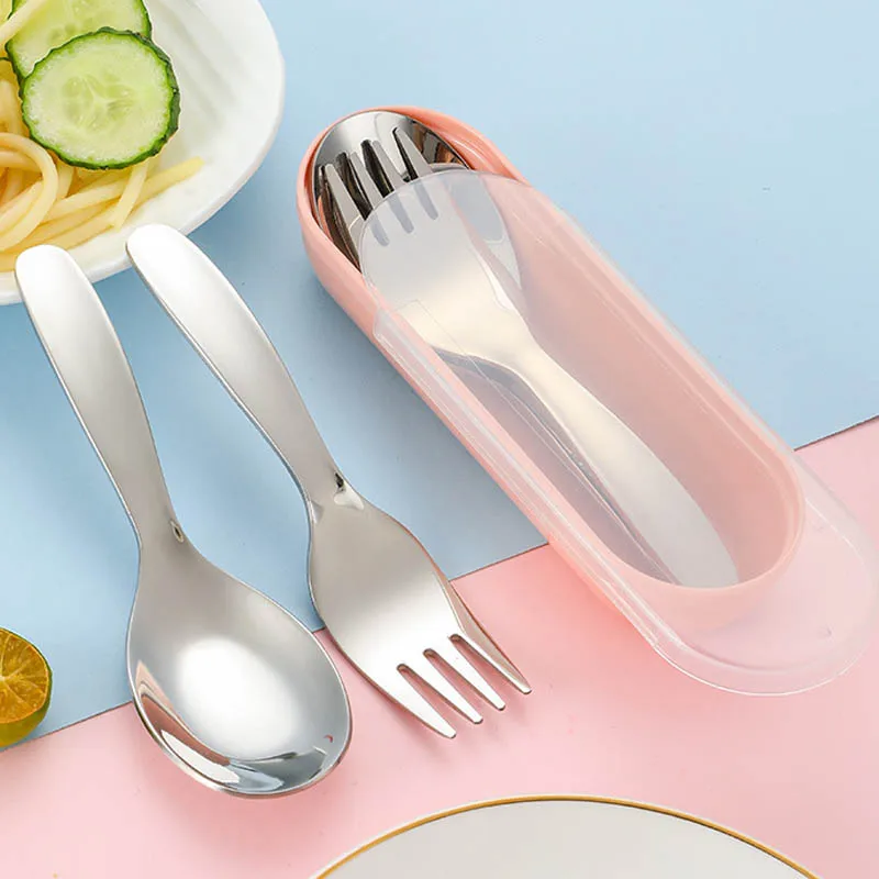 Portable Cutlery Set with Storage Box Fruit Fork Cake Spoons Stainless Steel Fork Spoon Kit For Travel Camping Kitchen Tableware, camping cutlery set