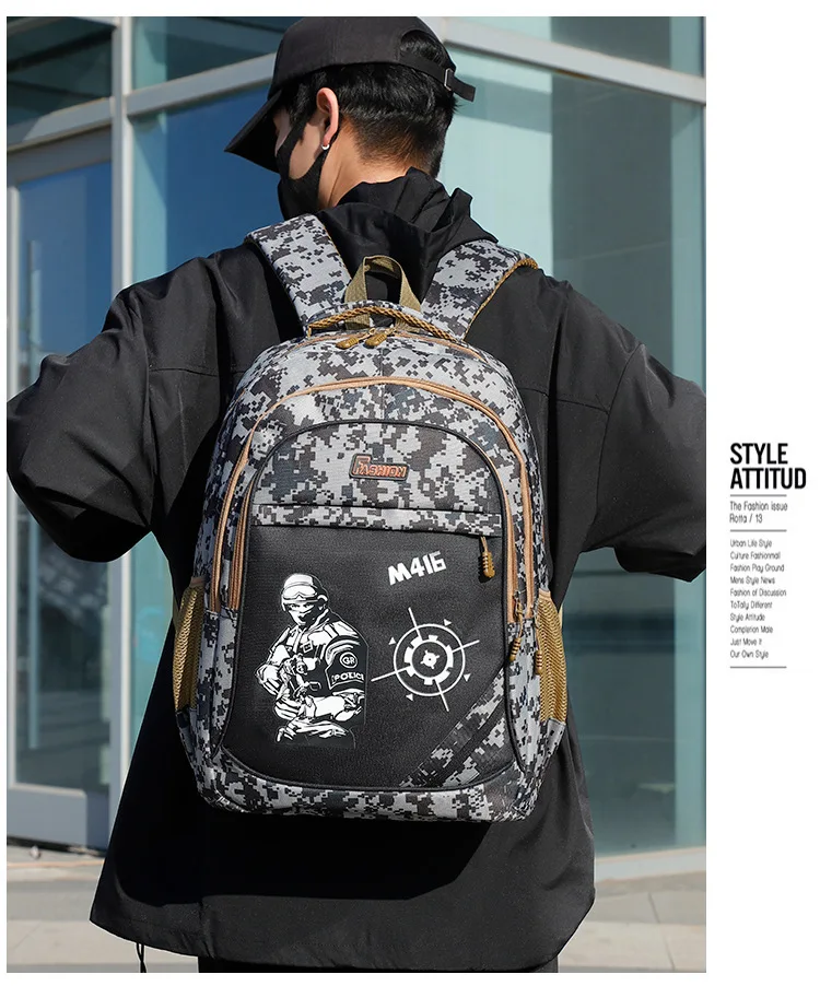 Neueste Persönlichkeit Grund- und Sekundarschüler Schultasche Jungen und Mädchen Camouflage Schultasche Doppelte Umhängetaschen – Detail 28