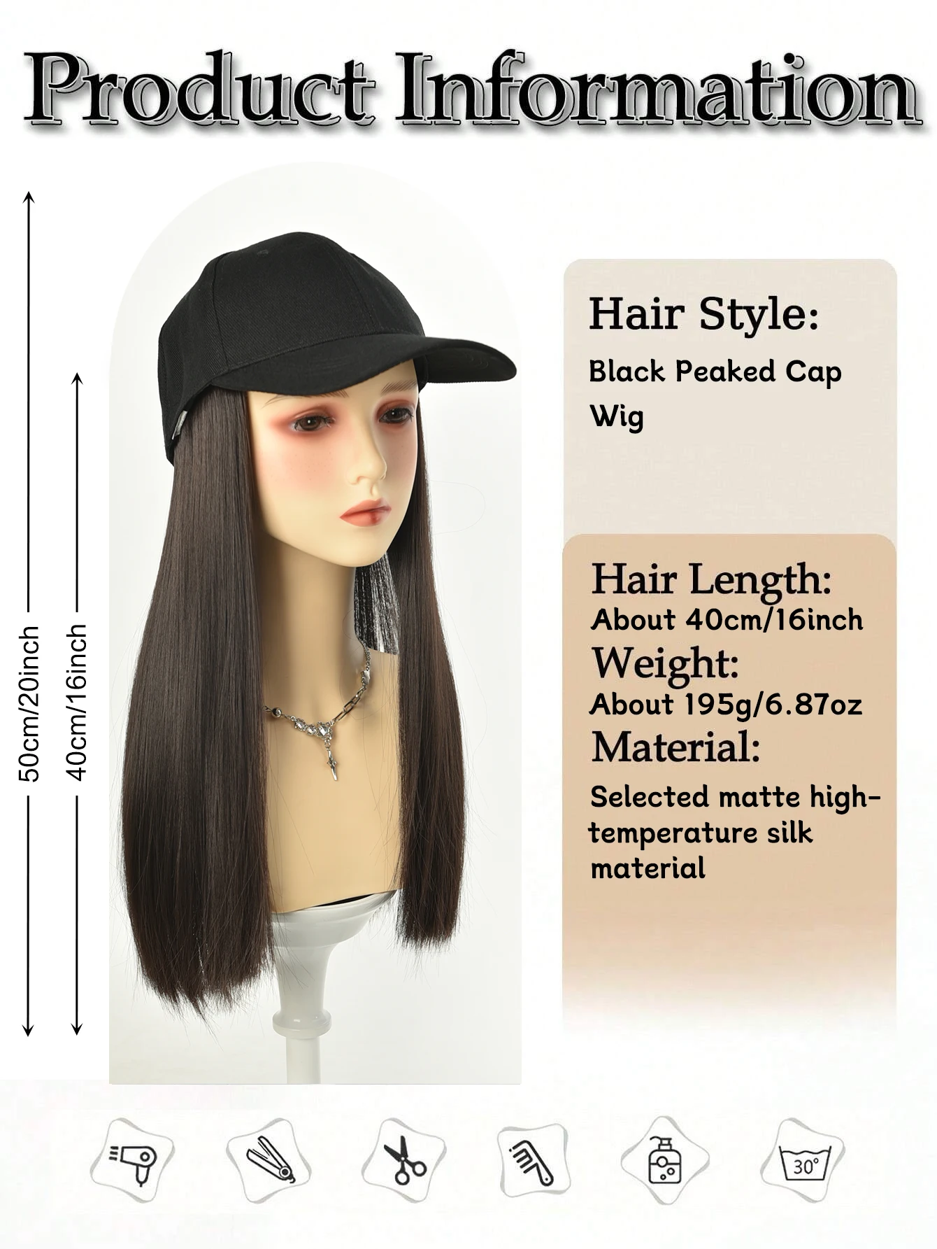 Synthetic Straight Black Brown Wig Hat for Women
