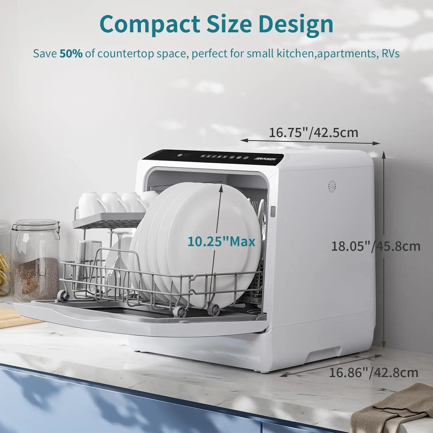 Portable Countertop Dishwashers, 5 Washing Programs Mini Dishwashers with 5 L Built-in Water Tank and Double-layered Glass Door 4