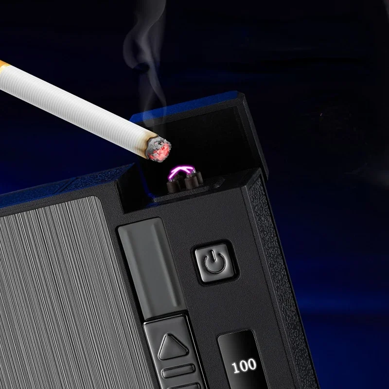 Podwójnym łukiem metalowa papierośnica ładowana zapalniczka wiatroszczelna pakuje pełną paczkę papierosów 20 szt. 10 szt. Prezent dla mensa
