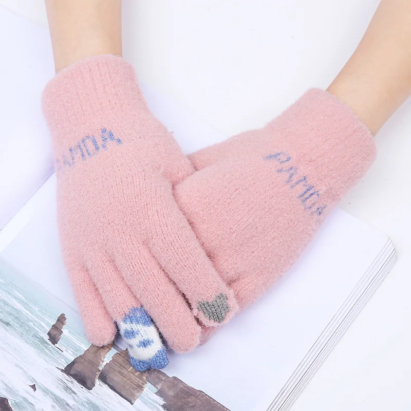 

New Cute Gloves for Women Cartoon Full Finger Hand Warmer Touch Screen Mittens Lady Thicken Velvet Luvas Guantes Female Gloves