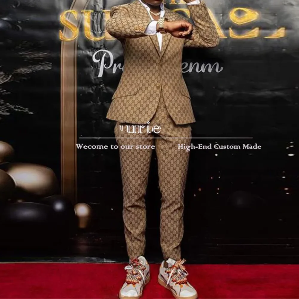 High-end Jacquard Men Suits 2 Piece Fashion Single Breasted Blazer Sets Chic Prom Party Groom Wedding Tuxedo Jacket + Pants mens suit