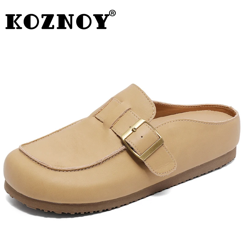 

Koznoy 1.5cm ROME Cow Genuine Leather Slippers Slip on Sandals Designer Comfy Concise Fashion Women Summer Platform Wedge Shoes