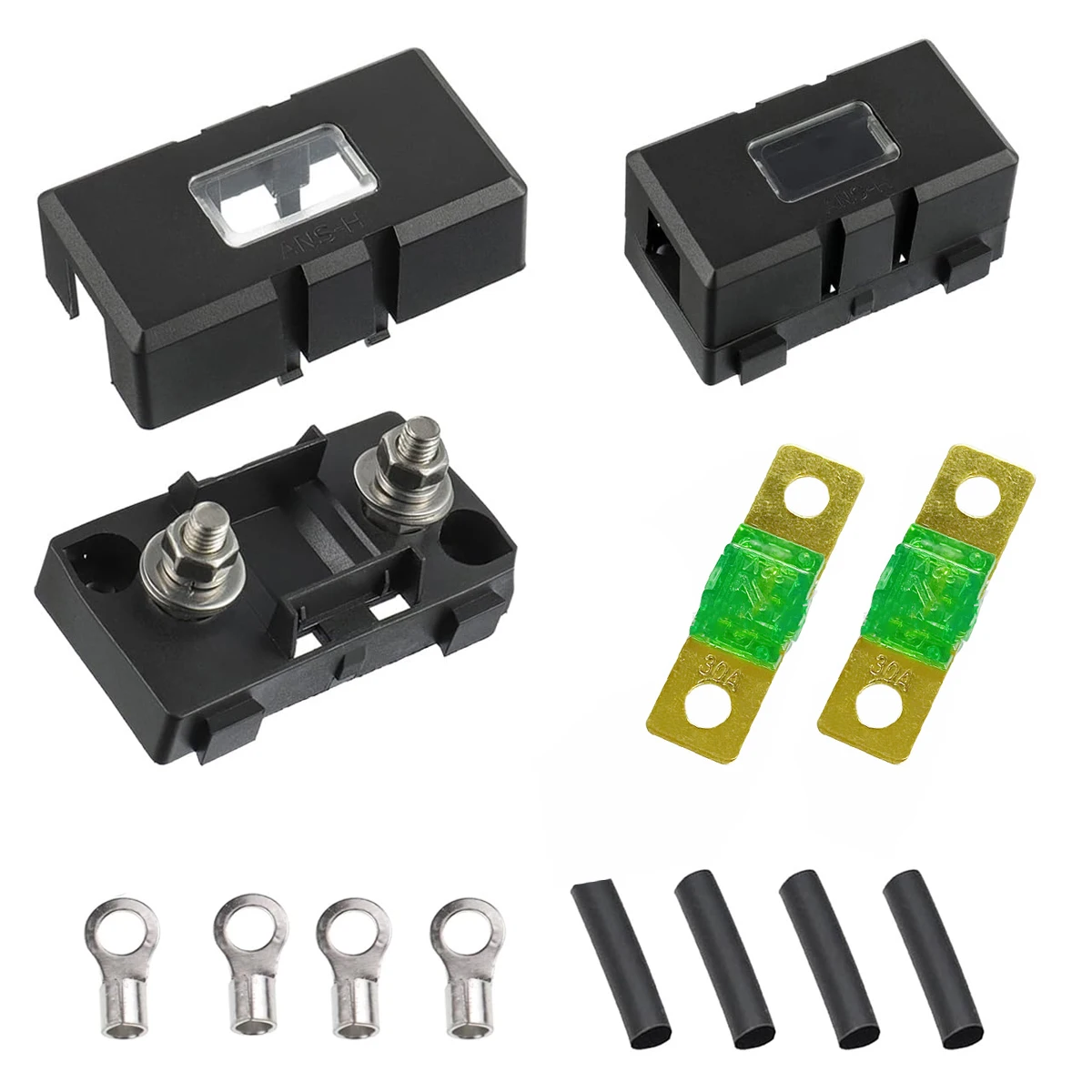 1Set(2PCS) ANS Trumpet Fork Plug Fuse 32V 40A 50A 60A 70A 80A 100A 125A 150A 200A Bolt Fixed Insurance + ANS-8 Safety Plate Base