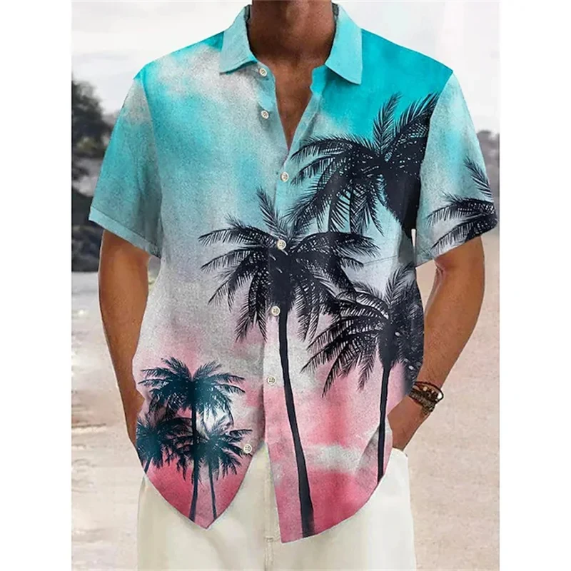 

Men's short sleeved summer shirt, 3D coconut print, casual, seaside vacation, Hawaii, plus size, 2023