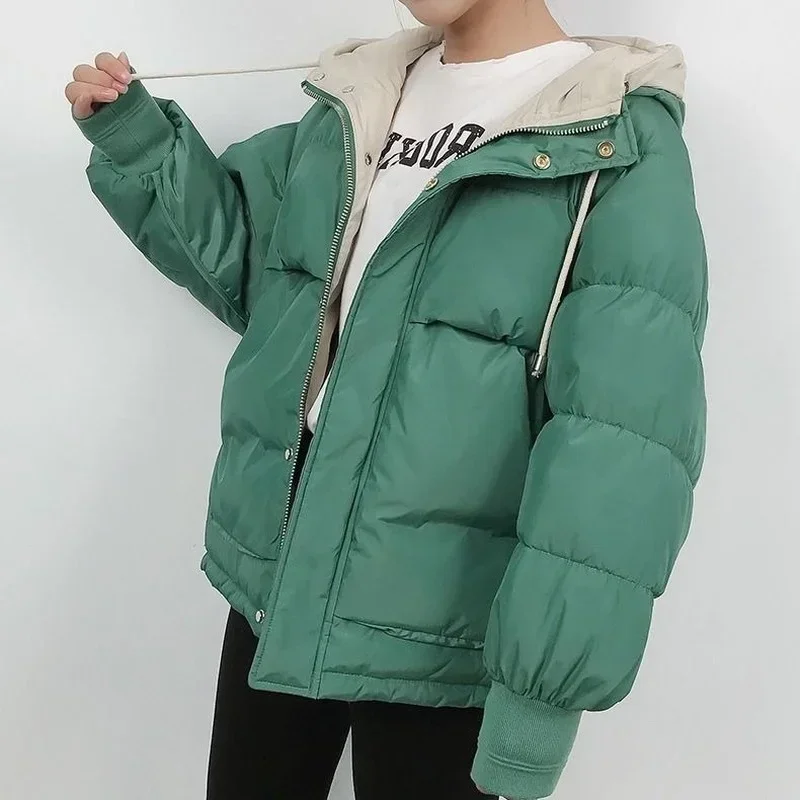 

Women's Down Padded Jackets Thickened Hooded Winter Female Coats 2024 New Autumn Jacket Parkas Female Solid Clothes Short Loose