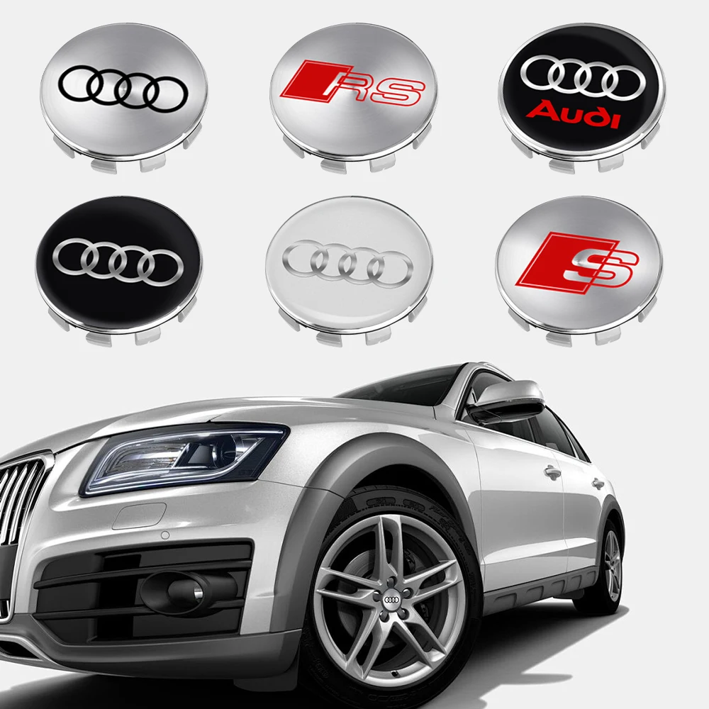 Wheel Center Hub Cap Sticker 4pcs 56/60/63/65/68mm Wheel Hub Caps Sticker Car Emblem Badge Decoration for AUDI S RS A3 A4 B8 8P 8V A6 C7 A5 Q5 B7 B6 B9 Q7 A7