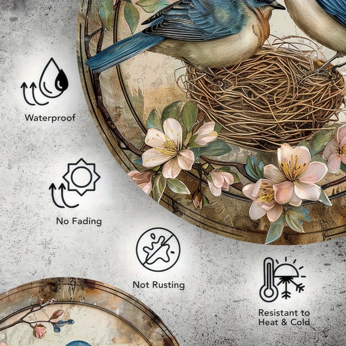 20,3 cm runder Vintage-Vogel-Holzanhänger, flacher Farbdruck, 2D-Wanddekoration für Zuhause, Bauernhof, Garten, verheißungsvoller Vogel, Foto-Requisiten, Geschenke – Detail 11