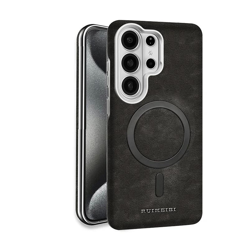 Leather Magnetic Protective Phone Case with Electroplated Finish