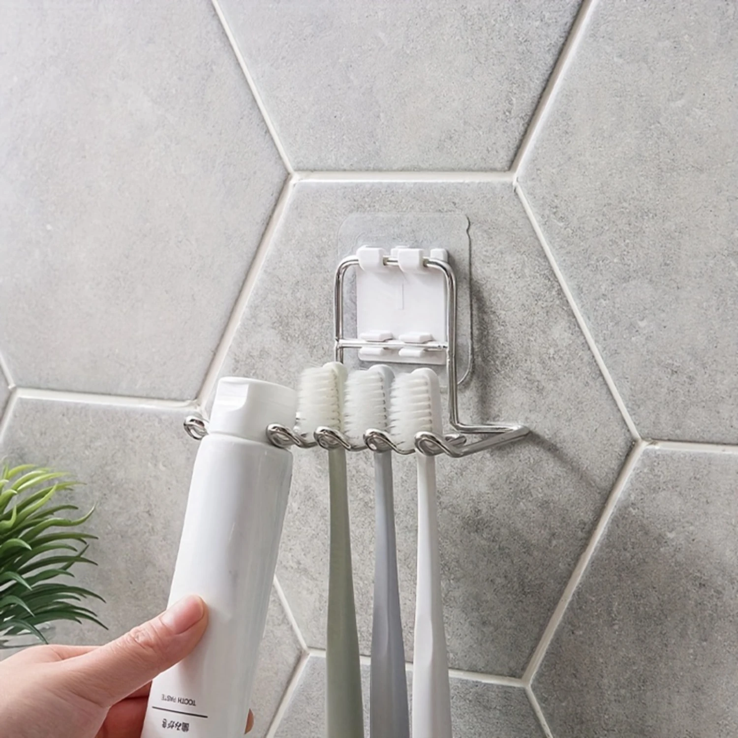 Stainless Steel Toothbrush & Toothpaste Holder-Wall-Mounted, No-Drill Installation, Multi-Functional Bathroom Organizer For T