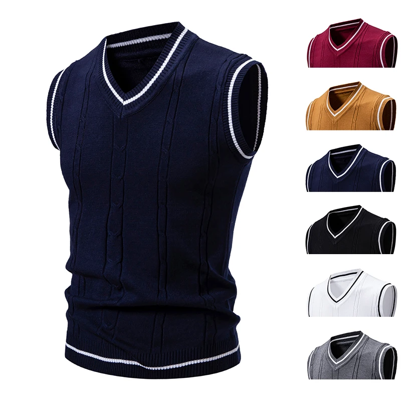 Men's Sleeveless Sweater Fashion Embroidered V-neck Casual Lined Vest Men's Top men sweater vests mens knitted vest