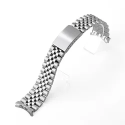 Solid Stainless Steel Curved - End Watch Band - Sport & Business Metal Bracelet - 21mm (Silver)