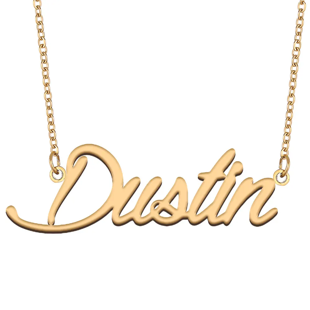 

Dustin Name Necklace for Women Stainless Steel Jewelry Gold Color Nameplate Pendants Collares Para Mujer Letters Choker