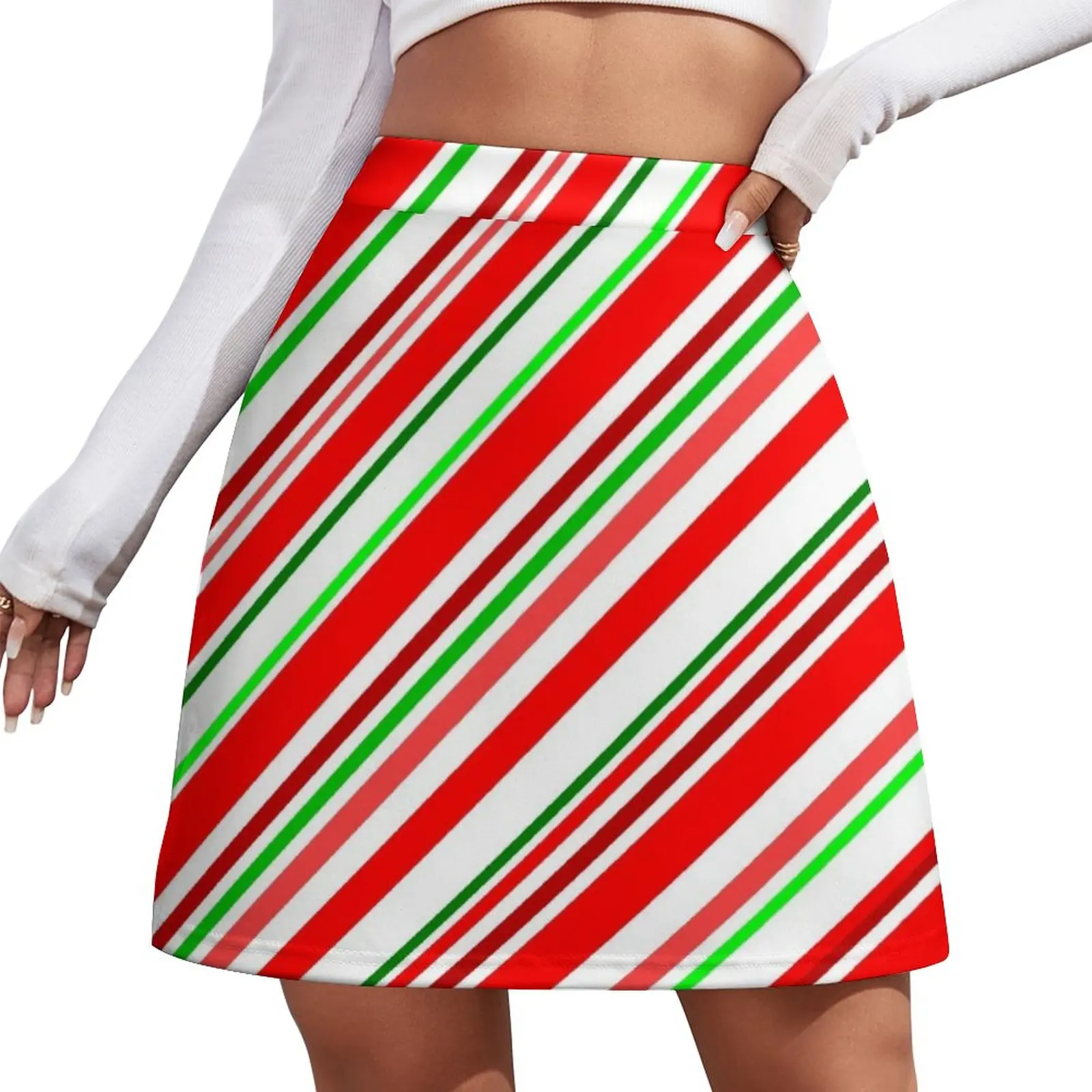 

Candy Cane Stripes Red Green White Mini Skirt kawaii skirt women clothing 2024 new arrivals