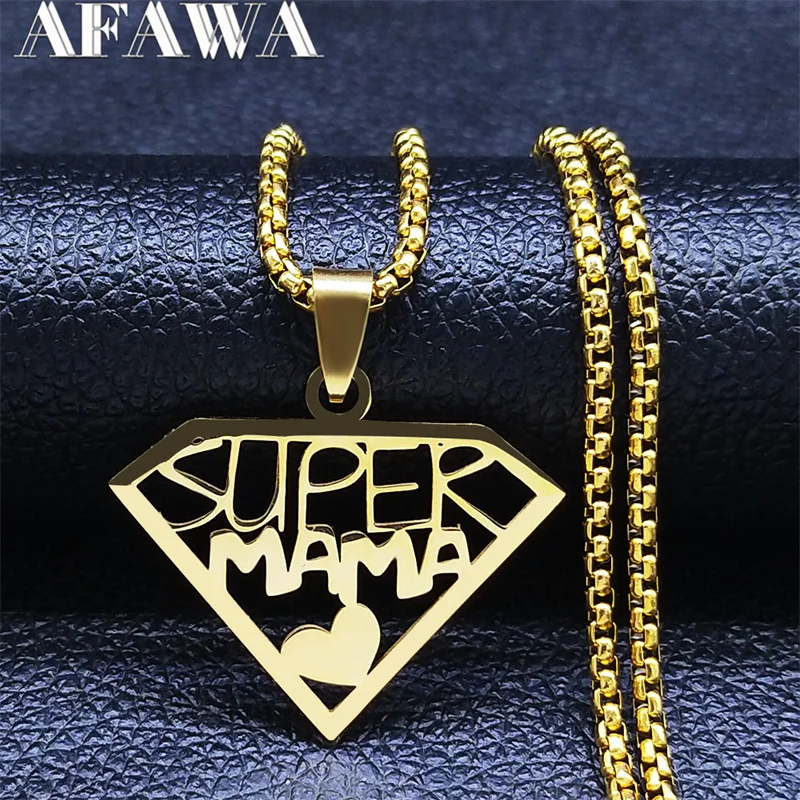 Big Hug Club☆MAMA PAPA necklace Super Mama Papa Mom Dad Necklace for Women Men Stainless