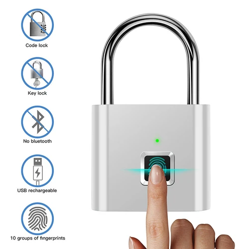 블랙 실버 키리스 USB 충전식 도어락, 지문 스마트 자물쇠, 빠른 잠금 해제, 아연 합금 금속 자체 개발 칩 2